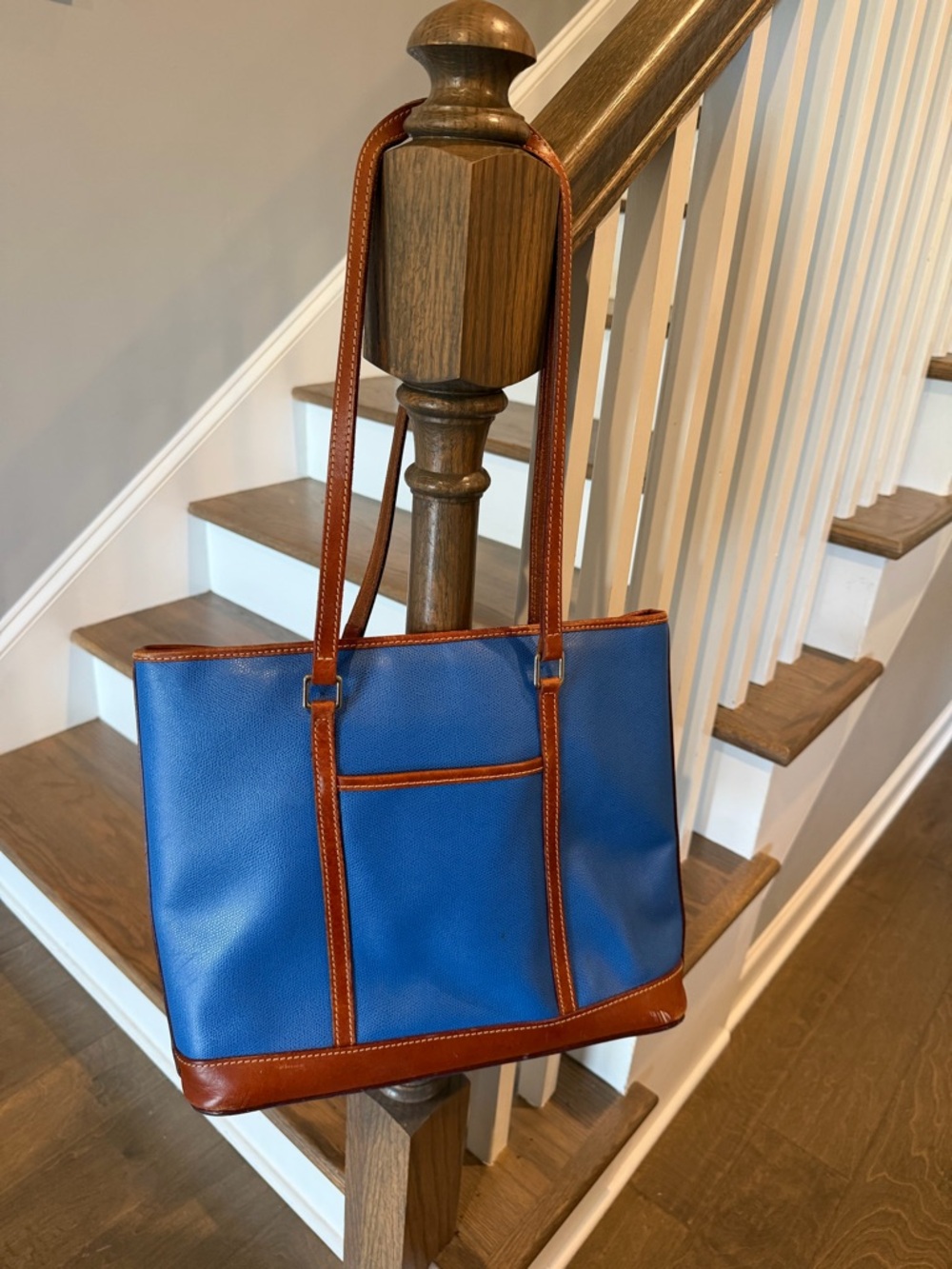 Dooney & Bourke Blue Tote with Brown Leather Trim and Straps - Picture 7 of 8